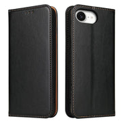 For iPhone 16e Fierre Shann PU Genuine Leather Texture Phone Case(Black)