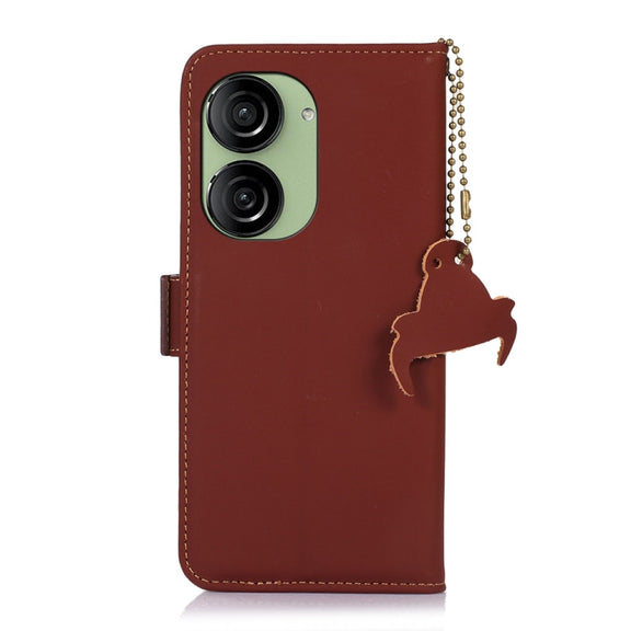 For Asus Zenfone 10 / Zenfone 9 Genuine Leather Magnetic RFID Leather Phone Case(Coffee)