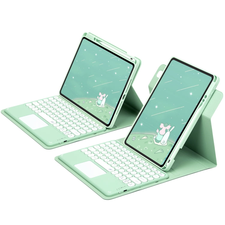 For iPad 10.2 2021 / Air 2019 Round Button 360 Degree Rotatable Bluetooth Keyboard Leather Case with Touchpad(Mint Green)