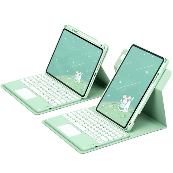 For iPad 10.2 2021 / Air 2019 Round Button 360 Degree Rotatable Bluetooth Keyboard Leather Case with Touchpad(Mint Green)