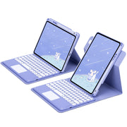 For iPad 10.2 2021 / Air 2019 Round Button 360 Degree Rotatable Bluetooth Keyboard Leather Case with Touchpad(Light Purple)
