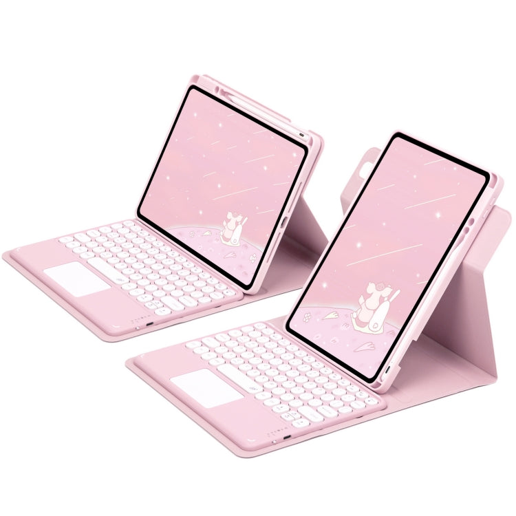 For iPad 10.2 2021 / Air 2019 Round Button 360 Degree Rotatable Bluetooth Keyboard Leather Case with Touchpad(Pink)