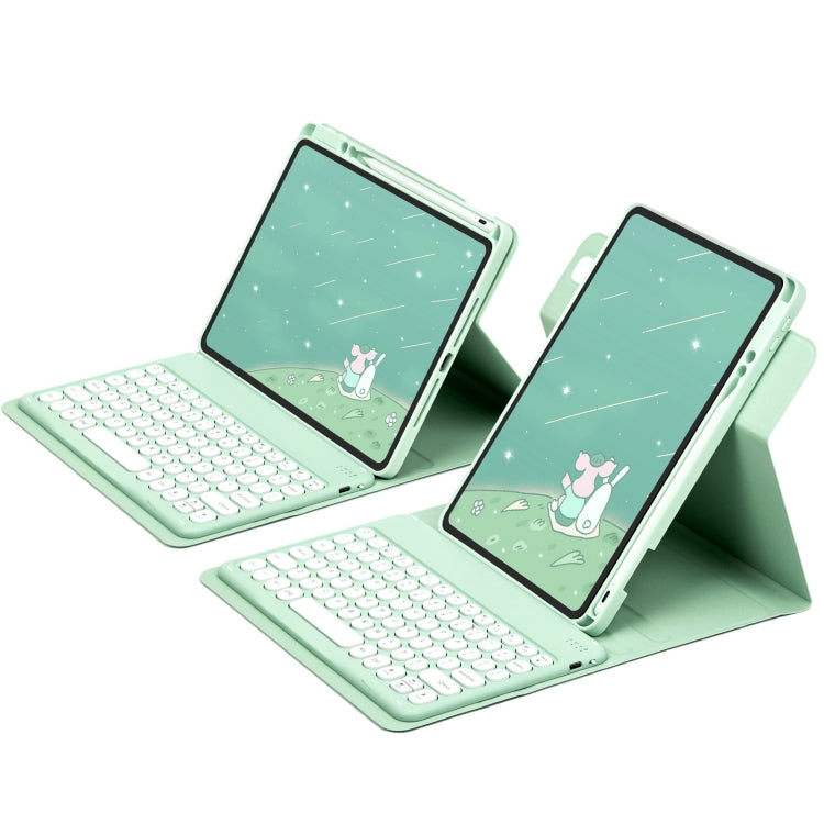 For iPad Air 2022 / iPad Pro 11 2021 Round Button 360 Degree Rotatable Bluetooth Keyboard Leather Case(Mint Green)