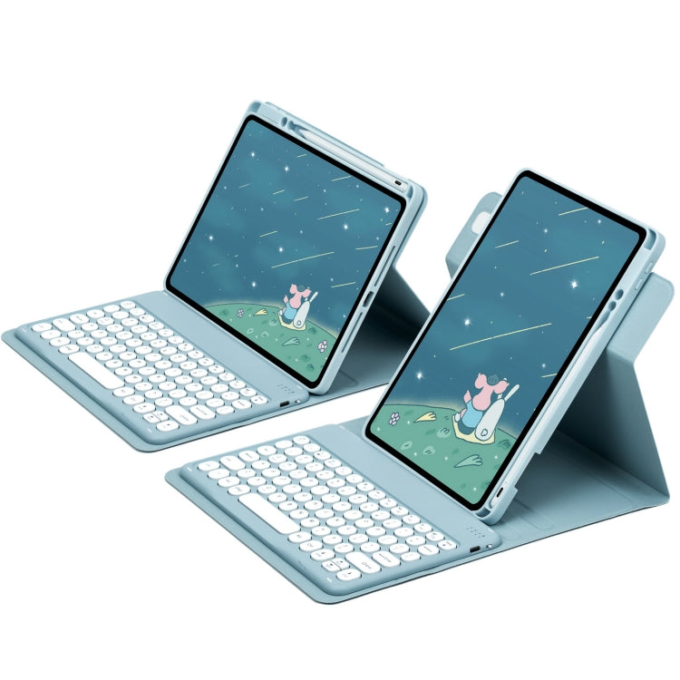 For iPad 10.2 2021 / Air 2019 Round Button 360 Degree Rotatable Bluetooth Keyboard Leather Case(Mist Blue)