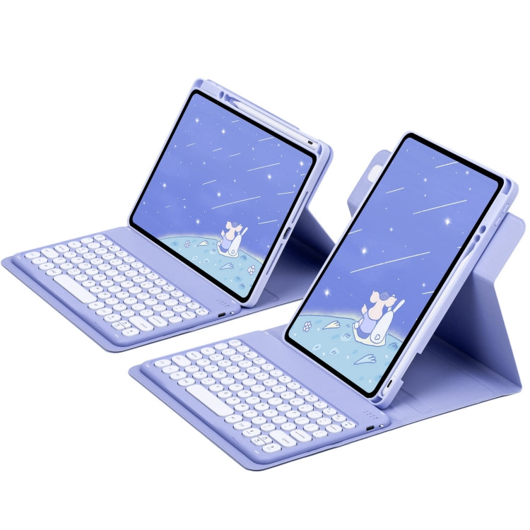For iPad 10.2 2021 / Air 2019 Round Button 360 Degree Rotatable Bluetooth Keyboard Leather Case(Light Purple)