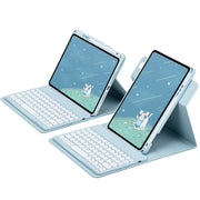For iPad 10.2 2021 / Air 2019 Round Button 360 Degree Rotatable Bluetooth Keyboard Leather Case(Sky Blue)