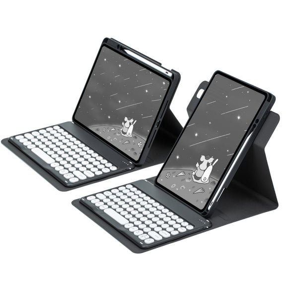 For iPad 10.2 2021 / Air 2019 Round Button 360 Degree Rotatable Bluetooth Keyboard Leather Case(Black)