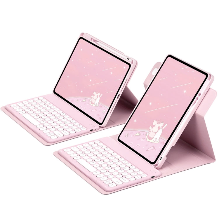 For iPad 10.2 2021 / Air 2019 Round Button 360 Degree Rotatable Bluetooth Keyboard Leather Case(Pink)