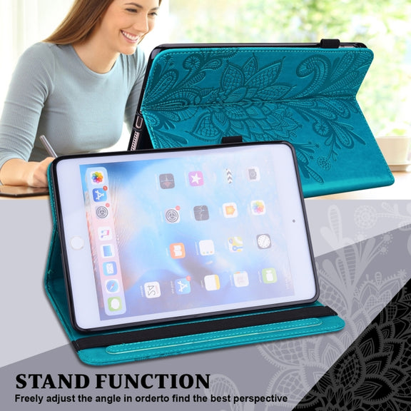 For Amazon Fire Max 11 Lace Flower Embossing Pattern Leather Tablet Case(Blue)