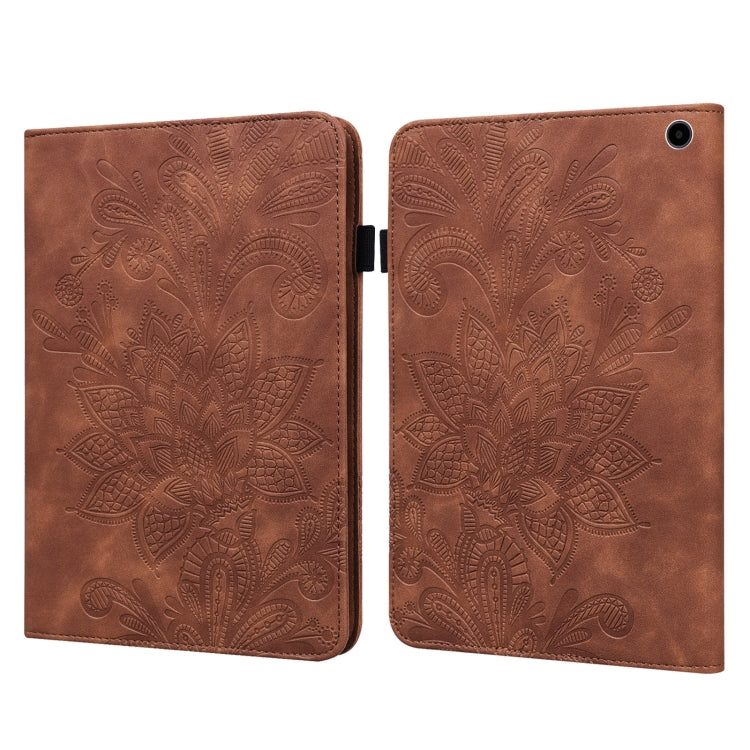 For Amazon Fire Max 11 Lace Flower Embossing Pattern Leather Tablet Case(Brown)
