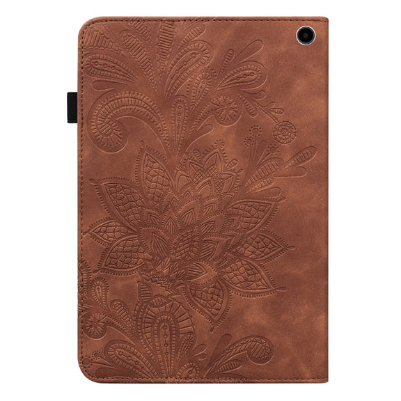 For Amazon Fire Max 11 Lace Flower Embossing Pattern Leather Tablet Case(Brown)