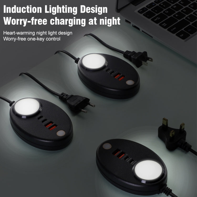 YF-106 USB- C / Type-Cx2+USBx2 Oval PD Socket Phone Charger with Light, Plug Type:EU Plug(Black)