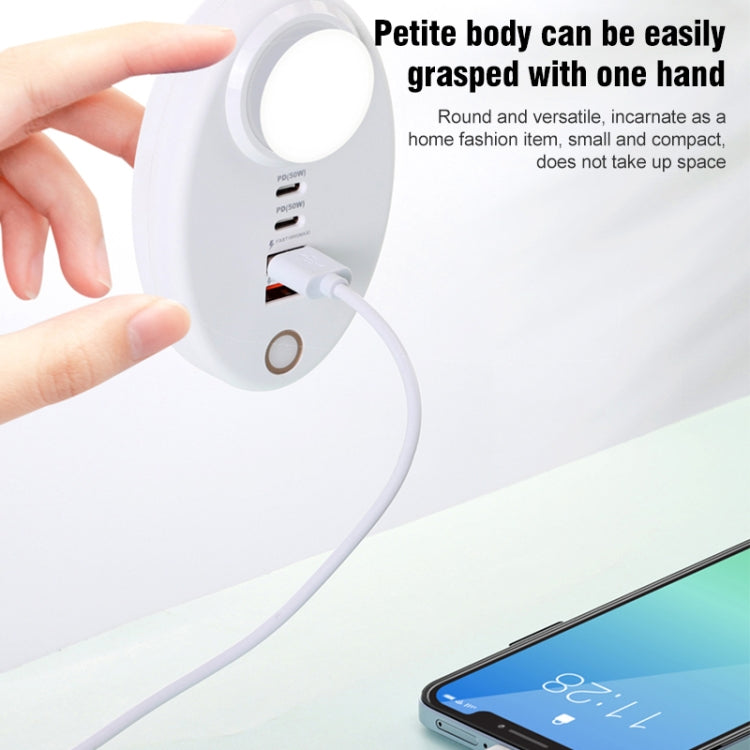 YF-106 USB- C / Type-Cx2+USBx2 Oval PD Socket Phone Charger with Light, Plug Type:US Plug(White)