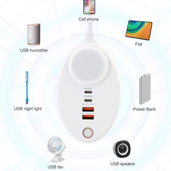 YF-106 USB- C / Type-Cx2+USBx2 Oval PD Socket Phone Charger with Light, Plug Type:EU Plug(Black)