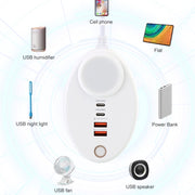 YF-106 USB- C / Type-Cx2+USBx2 Oval PD Socket Phone Charger with Light, Plug Type:US Plug(Black)
