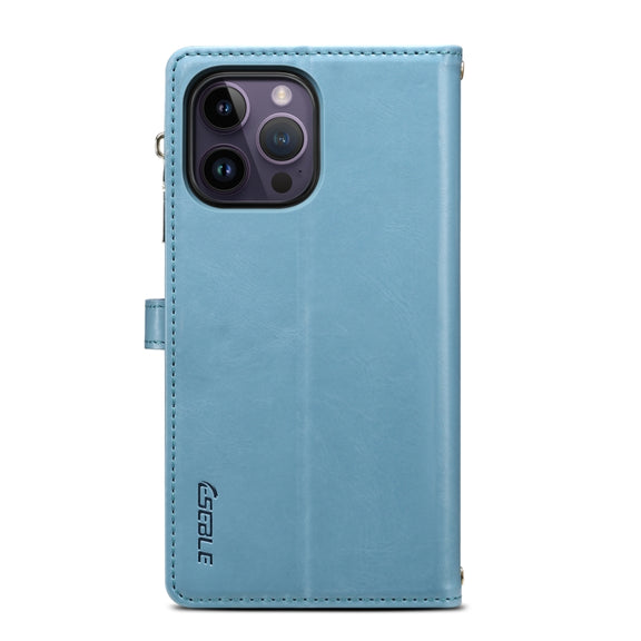 For iPhone 15 Pro Max ESEBLE Star Series Lanyard Zipper Wallet RFID Leather Case(Blue)