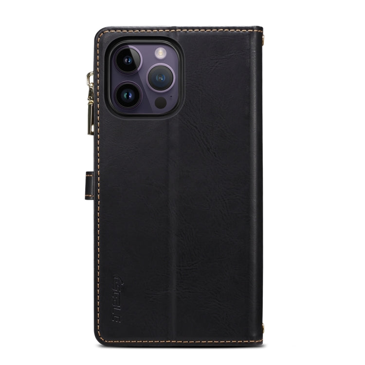 For iPhone 16 Pro ESEBLE Star Series Lanyard Zipper Wallet RFID Leather Case(Black)
