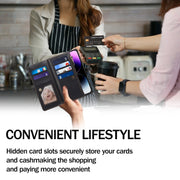 For iPhone 16 Plus ESEBLE Star Series Lanyard Zipper Wallet RFID Leather Case(Black)