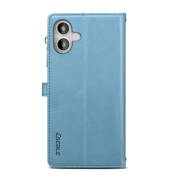 For iPhone 16 ESEBLE Star Series Lanyard Zipper Wallet RFID Leather Case(Blue)