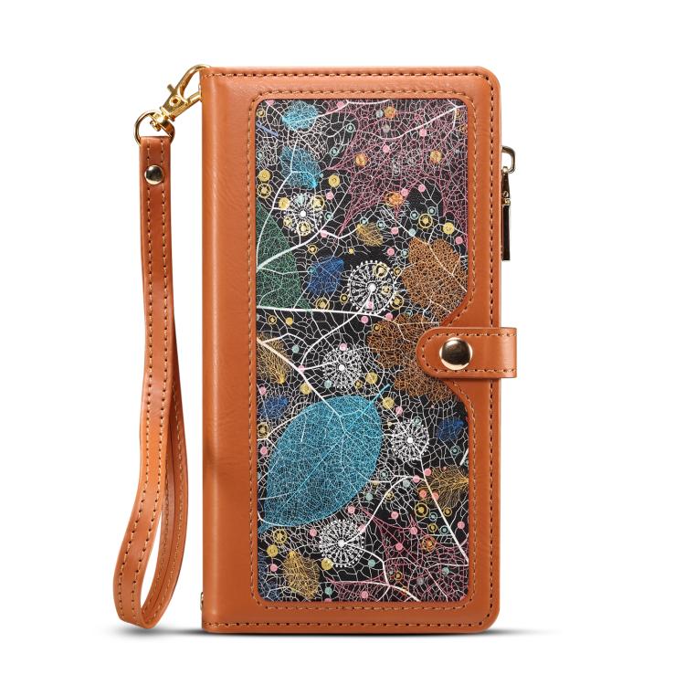 For iPhone 16e ESEBLE Star Series Lanyard Zipper Wallet RFID Leather Case(Brown)