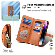 For iPhone 16e ESEBLE Star Series Lanyard Zipper Wallet RFID Leather Case(Brown)