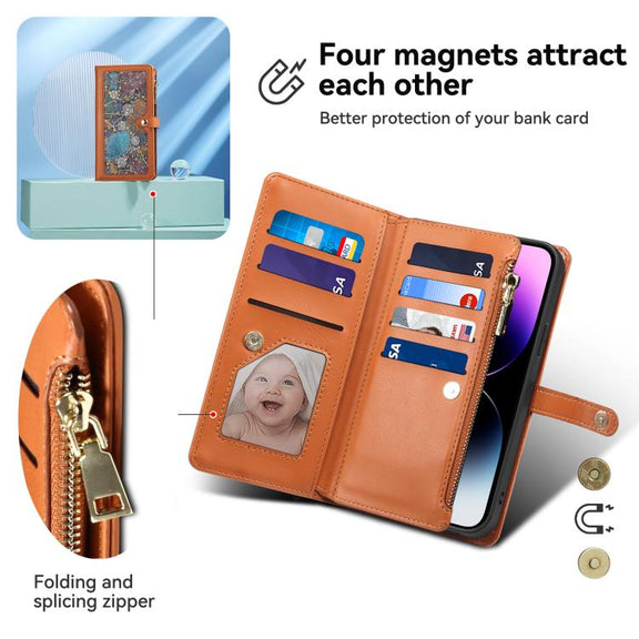 For iPhone 16e ESEBLE Star Series Lanyard Zipper Wallet RFID Leather Case(Brown)