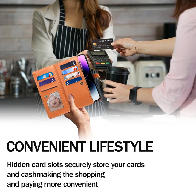 For iPhone 16e ESEBLE Star Series Lanyard Zipper Wallet RFID Leather Case(Brown)