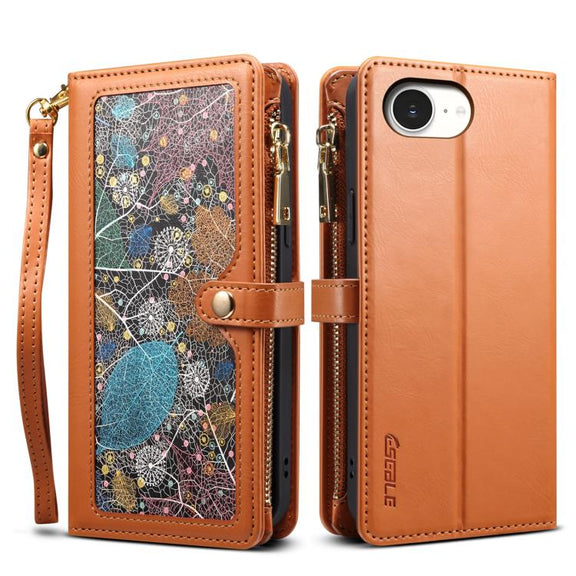 For iPhone 16e ESEBLE Star Series Lanyard Zipper Wallet RFID Leather Case(Brown)