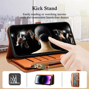 For iPhone 16e ESEBLE Star Series Lanyard Zipper Wallet RFID Leather Case(Brown)