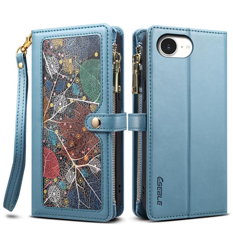 For iPhone 16e ESEBLE Star Series Lanyard Zipper Wallet RFID Leather Case(Blue)