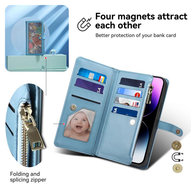 For iPhone 16e ESEBLE Star Series Lanyard Zipper Wallet RFID Leather Case(Blue)