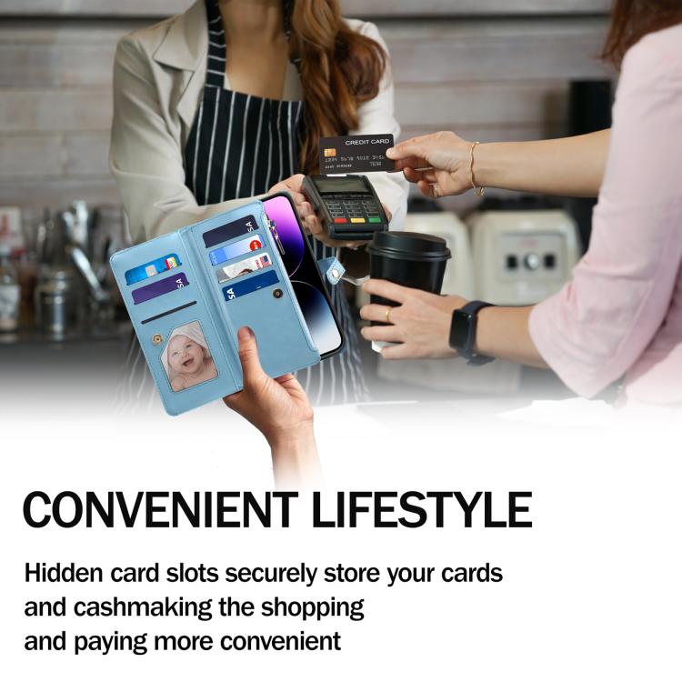 For iPhone 16e ESEBLE Star Series Lanyard Zipper Wallet RFID Leather Case(Blue)