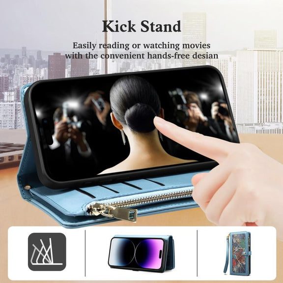 For iPhone 16e ESEBLE Star Series Lanyard Zipper Wallet RFID Leather Case(Blue)