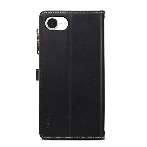 For iPhone 16e ESEBLE Star Series Lanyard Zipper Wallet RFID Leather Case(Black)