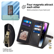 For iPhone 16e ESEBLE Star Series Lanyard Zipper Wallet RFID Leather Case(Black)