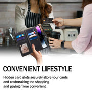 For iPhone 16e ESEBLE Star Series Lanyard Zipper Wallet RFID Leather Case(Black)