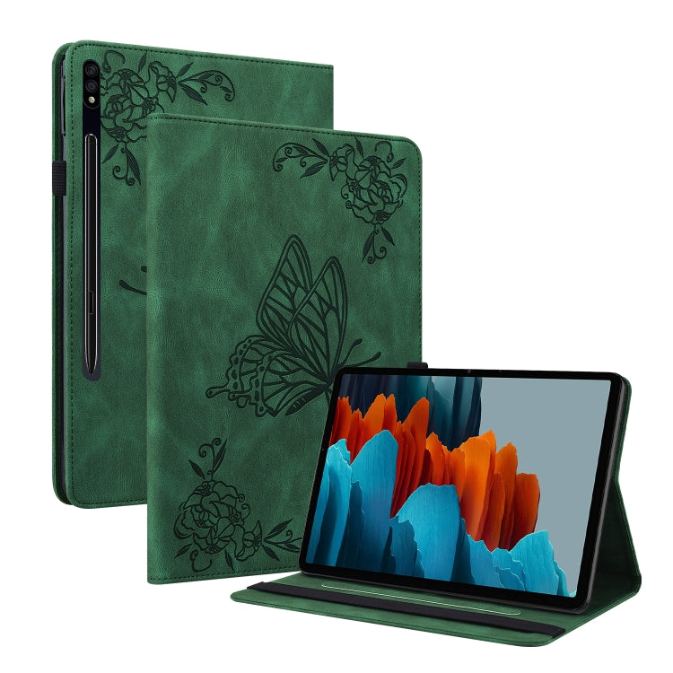 For Samsung Galaxy Tab S9 Butterfly Flower Embossed Leather Tablet Case(Green)