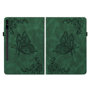 For Samsung Galaxy Tab S9 Butterfly Flower Embossed Leather Tablet Case(Green)