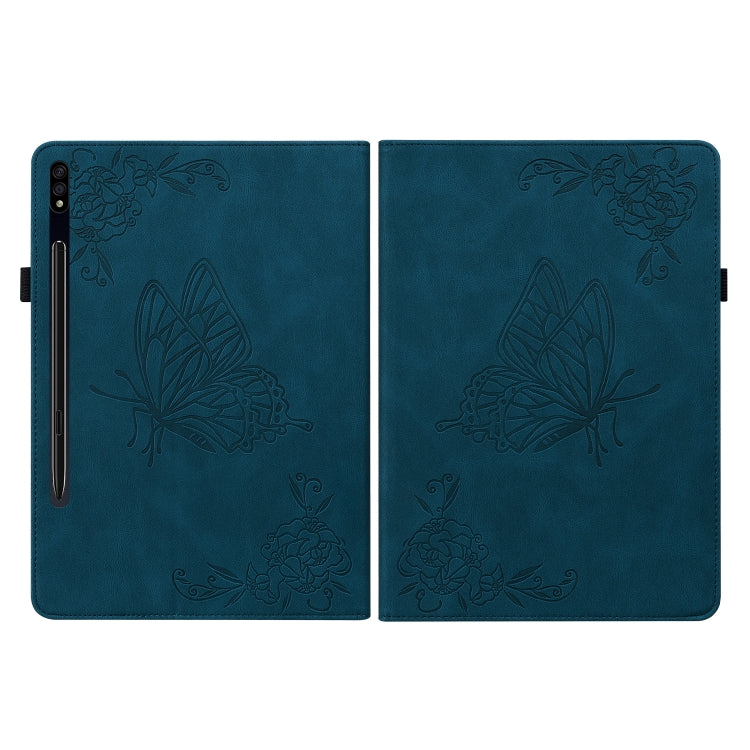 For Samsung Galaxy Tab S9 Butterfly Flower Embossed Leather Tablet Case(Blue)