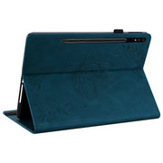 For Samsung Galaxy Tab S9 Butterfly Flower Embossed Leather Tablet Case(Blue)