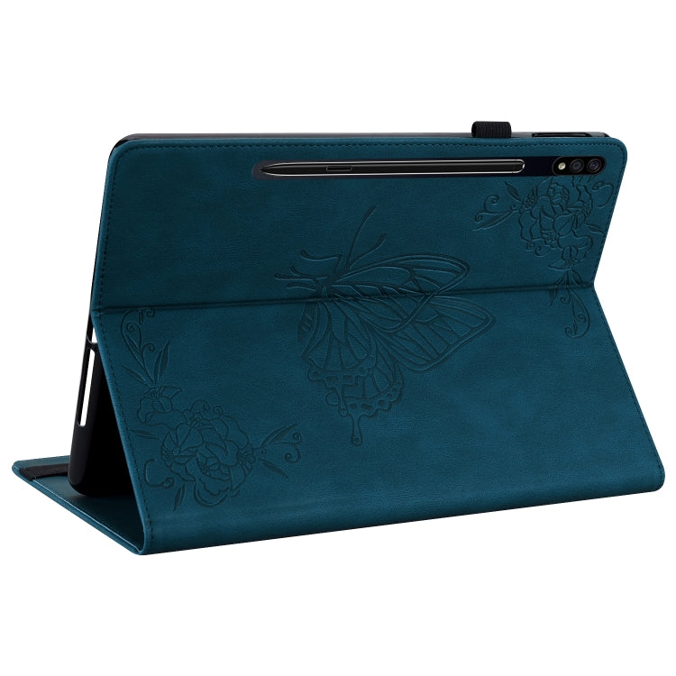 For Samsung Galaxy Tab S9 Butterfly Flower Embossed Leather Tablet Case(Blue)