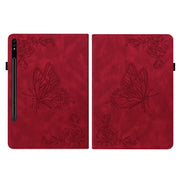 For Samsung Galaxy Tab S9 Butterfly Flower Embossed Leather Tablet Case(Red)