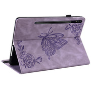 For Samsung Galaxy Tab S9 Butterfly Flower Embossed Leather Tablet Case(Purple)
