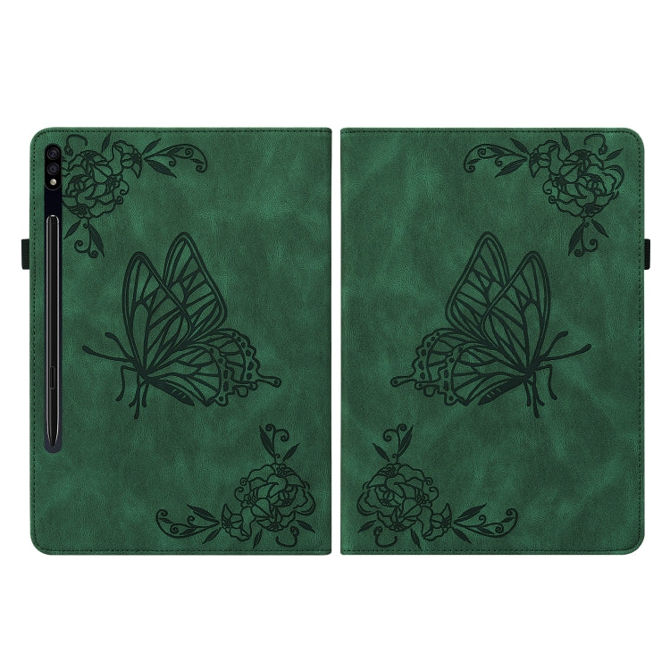 For Samsung Galaxy Tab S9+ Butterfly Flower Embossed Leather Tablet Case(Green)