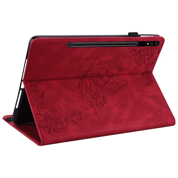 For Samsung Galaxy Tab S9+ Butterfly Flower Embossed Leather Tablet Case(Red)