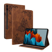 For Samsung Galaxy Tab S9+ Butterfly Flower Embossed Leather Tablet Case(Brown)