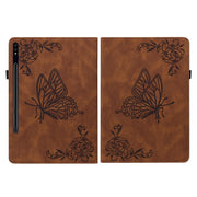 For Samsung Galaxy Tab S9+ Butterfly Flower Embossed Leather Tablet Case(Brown)