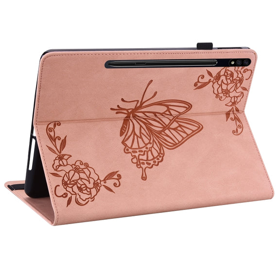For Samsung Galaxy Tab S9+ Butterfly Flower Embossed Leather Tablet Case(Rose Gold)