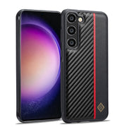 For Samsung Galaxy S23 LC.IMEEKE 3 in 1 Carbon Fiber Texture Shockproof Phone Case(Black)