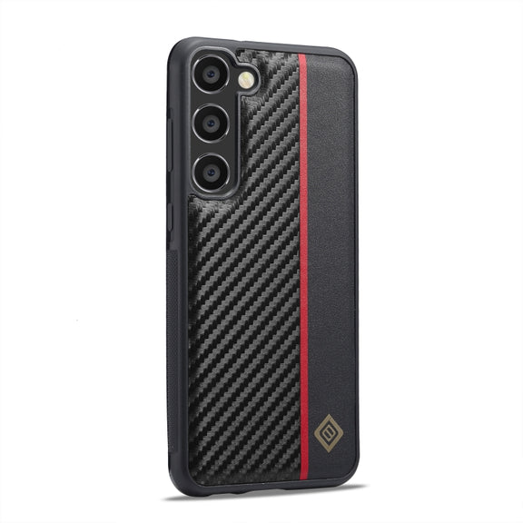 For Samsung Galaxy S23 LC.IMEEKE 3 in 1 Carbon Fiber Texture Shockproof Phone Case(Black)